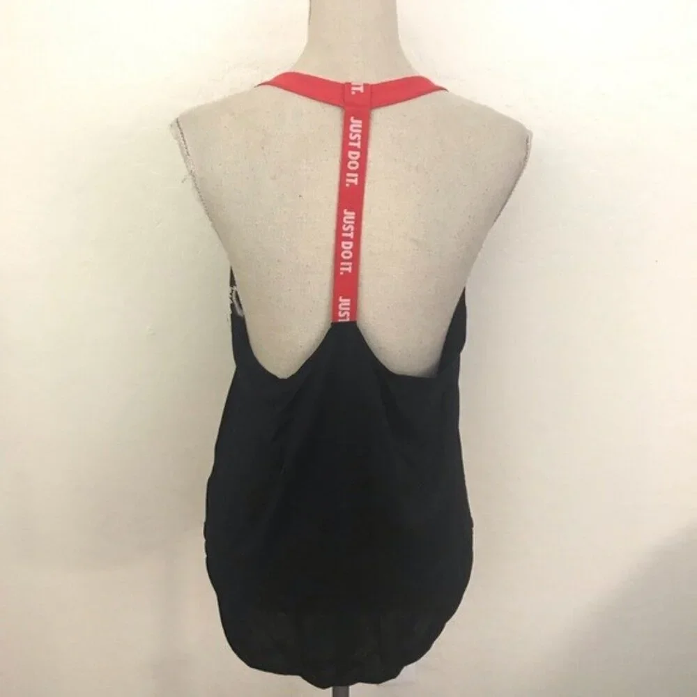 Nike Just Do It Dri-fit, Loose Fit Black, Red, and White Workout Top Size M - Picture 2 of 8
